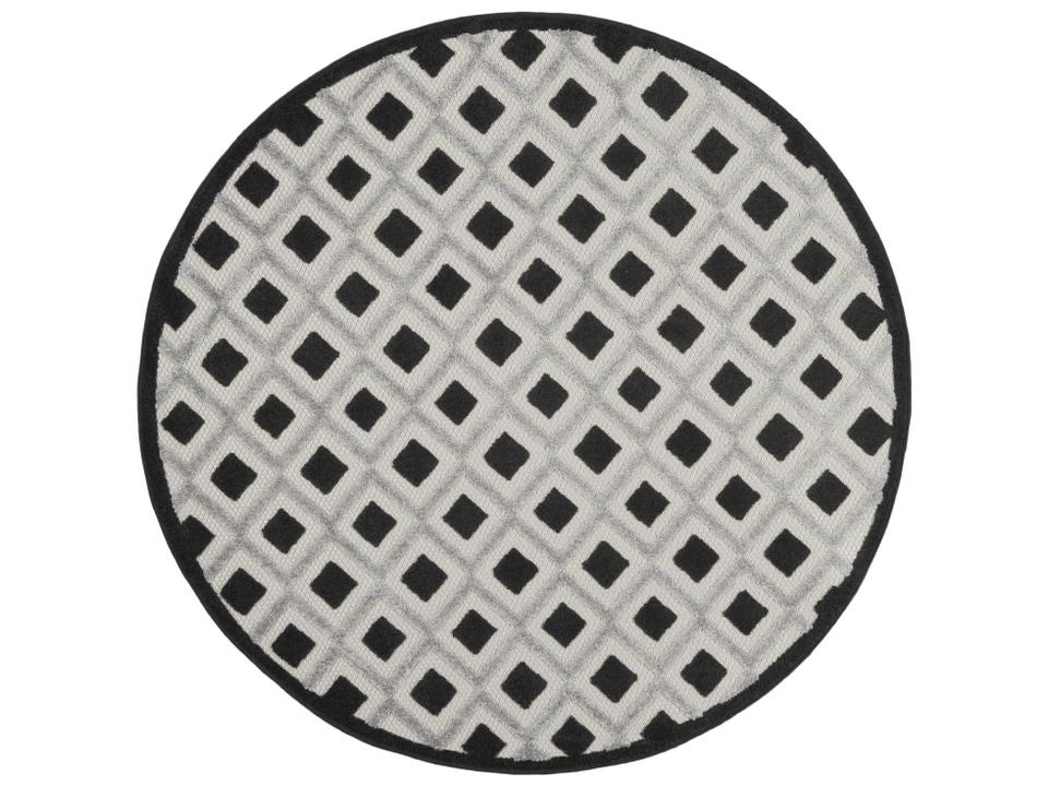 Aloha Round Polypropylene Indoor Outdoor Area Rug in Black White