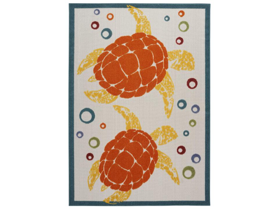 Aloha Collection 5 Foot Round Indoor Outdoor Rug with Sea Turtles in Teal Multi