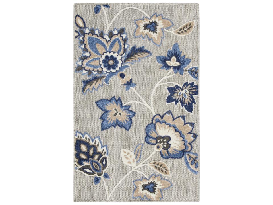 Aloha Modern Floral Indoor Outdoor Area Rug in Blue and Gray