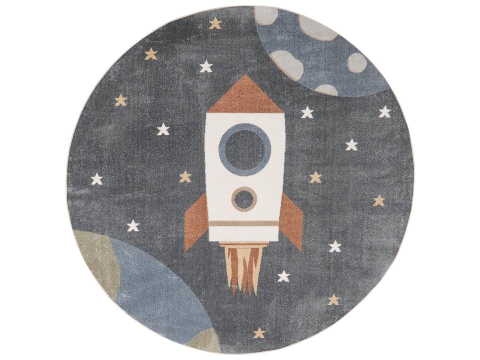 Astra Machine Washable ASW06 Kids Rocket Round Area Rug in Sky Blue