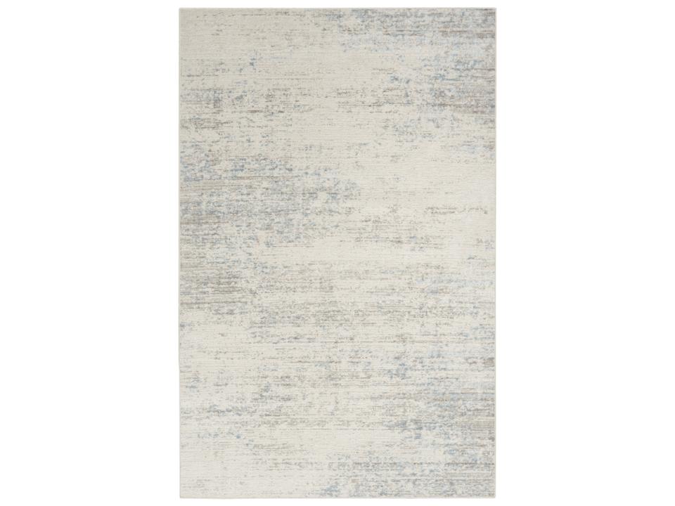 Captivating Abstract Distressed Cream Blue Area Rug with High-Low Weave