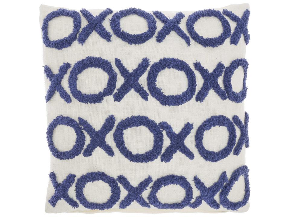 Life Styles 18-Inch Cotton Tufted XOXO Decorative Throw Pillow in Blue Ink