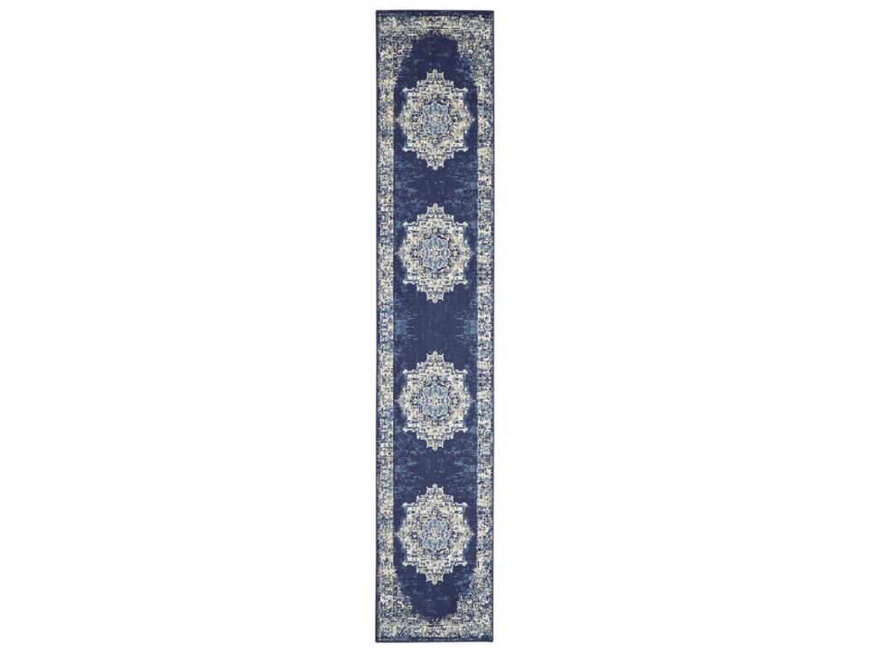Grafix Navy Blue Distressed Persian Runner Rug