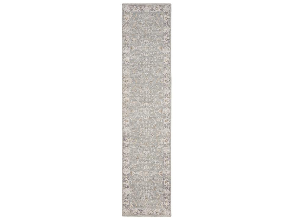 Infinite Bordered Persian Power-Loomed Runner Rug in Blue Ivory