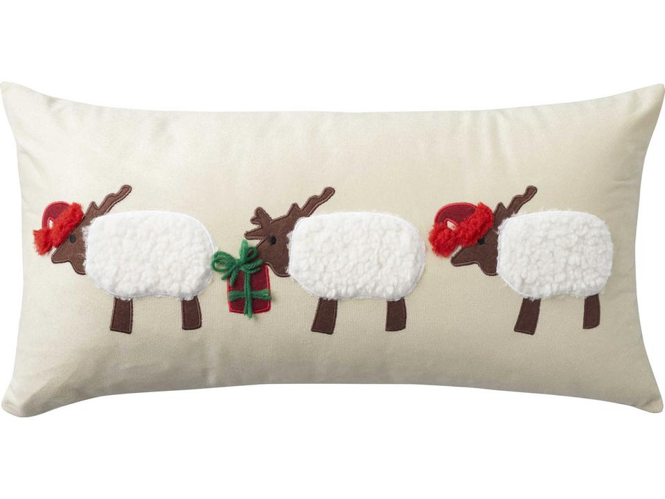 Holiday Pillows Applique Decorative Pillow with Sheep Motif in Beige 12x24