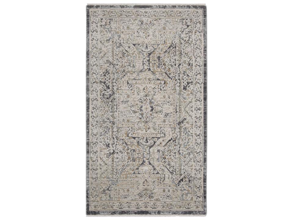 Lynx Collection Polyester Persian-Inspired Area Rug Ivory Charcoal