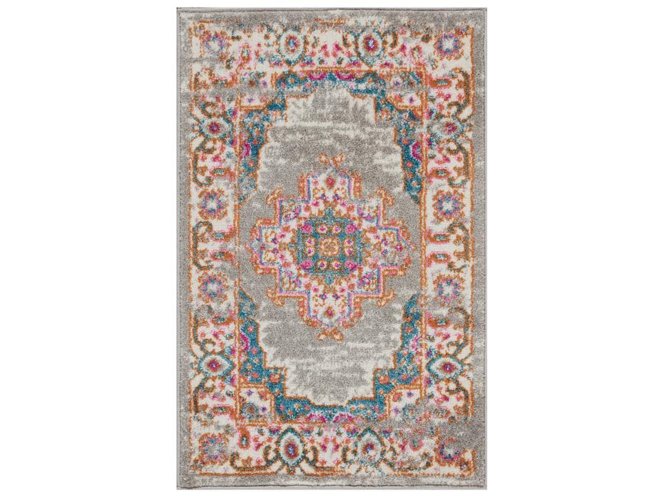 Passion Bordered Area Rug in Grey with Traditional Motif