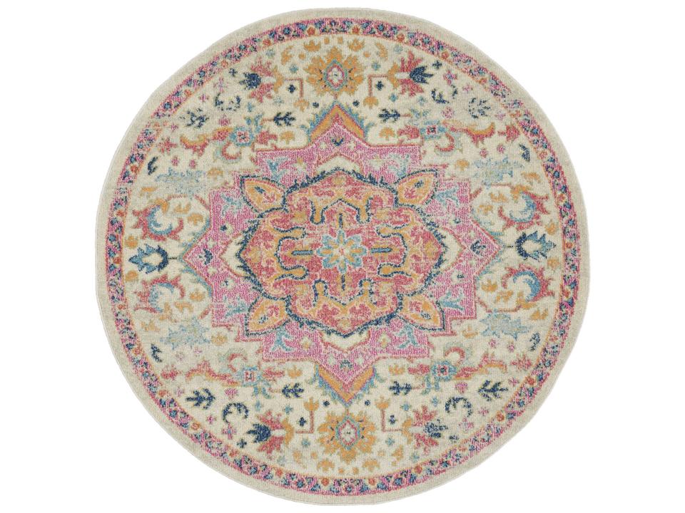 Passion PSN25 Ivory Pink 4-Foot Round Area Rug with Medallion Floral Pattern
