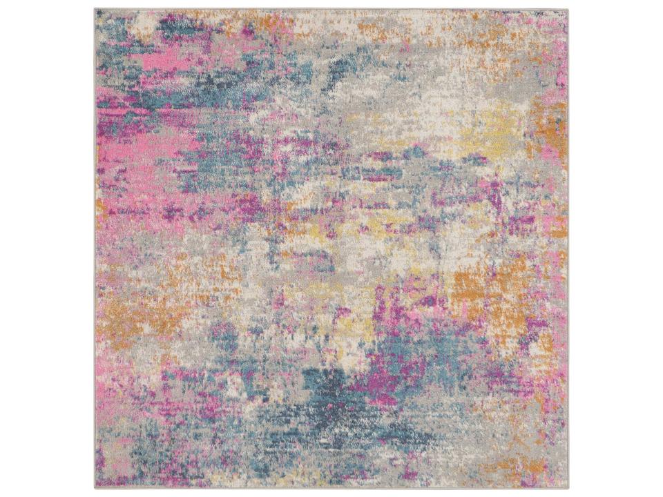 Passion Abstract Pattern Square Area Rug in Ivory Multicolor