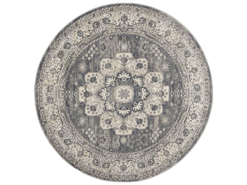 Quarry Polypropylene Modern Persian Round Area Rug in Grey Ivory