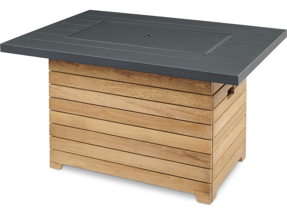 Darien Teak Rectangular Gas Fire Pit Table with Aluminum Top
