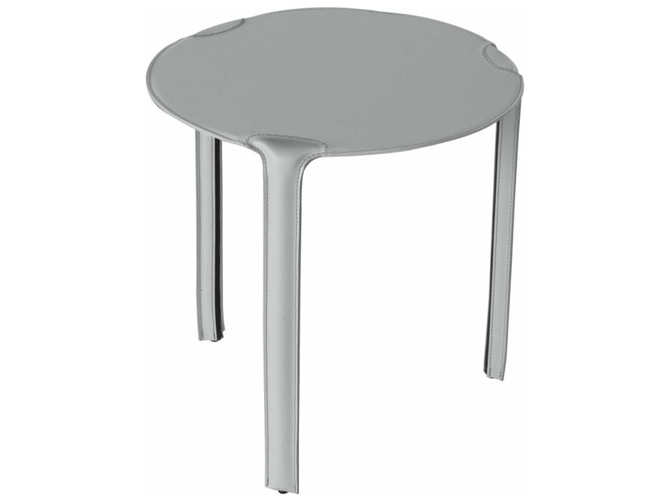 Libro Round Leather Light Grey End Table