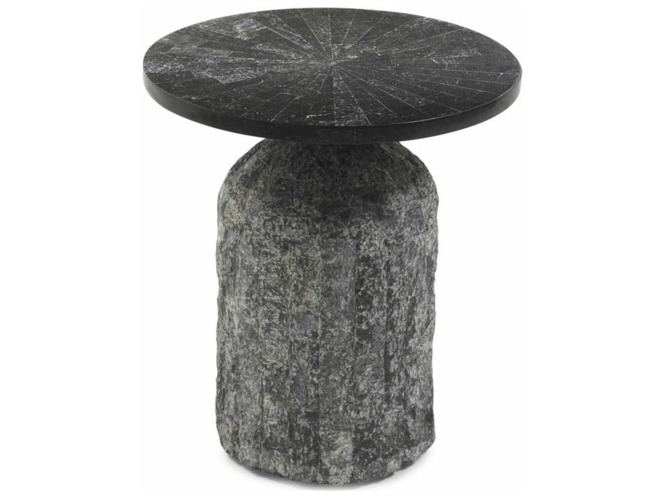 Acadia Round Stone Black End Table