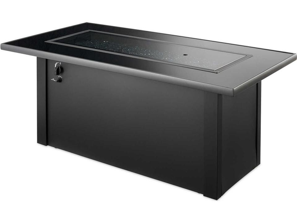 Monte Carlo Linear Gas Fire Pit Table Black Glass Top Black Metal Base