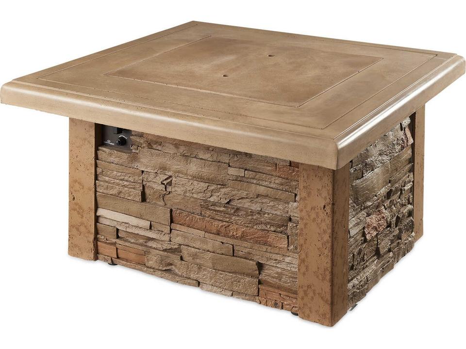 Sierra Square Gas Fire Pit Table with Mocha Supercast Top and Faux Stone Base