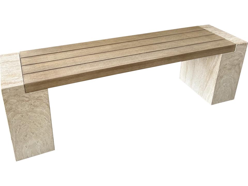 Antique Wash Eucalyptus Travertine Composite Bench