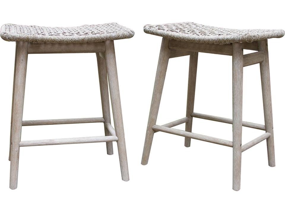 Antique Wash Eucalyptus & Wheat Rope Counter Height Stool Set of 2