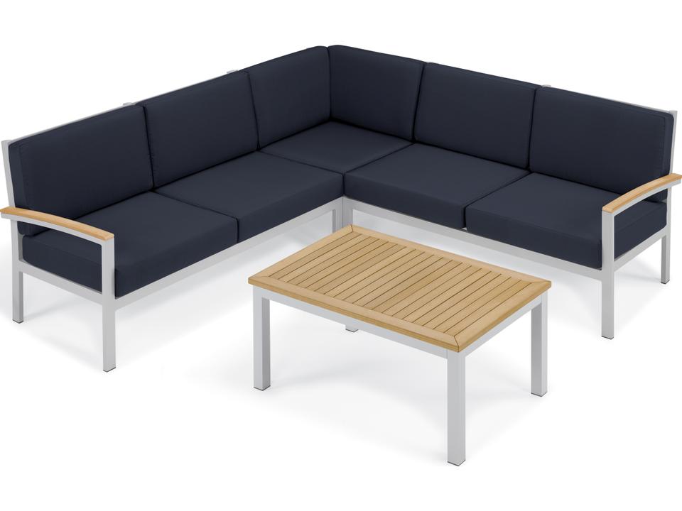 Travira 6-Piece Modular Outdoor Sectional Sofa with Midnight Blue Cushions