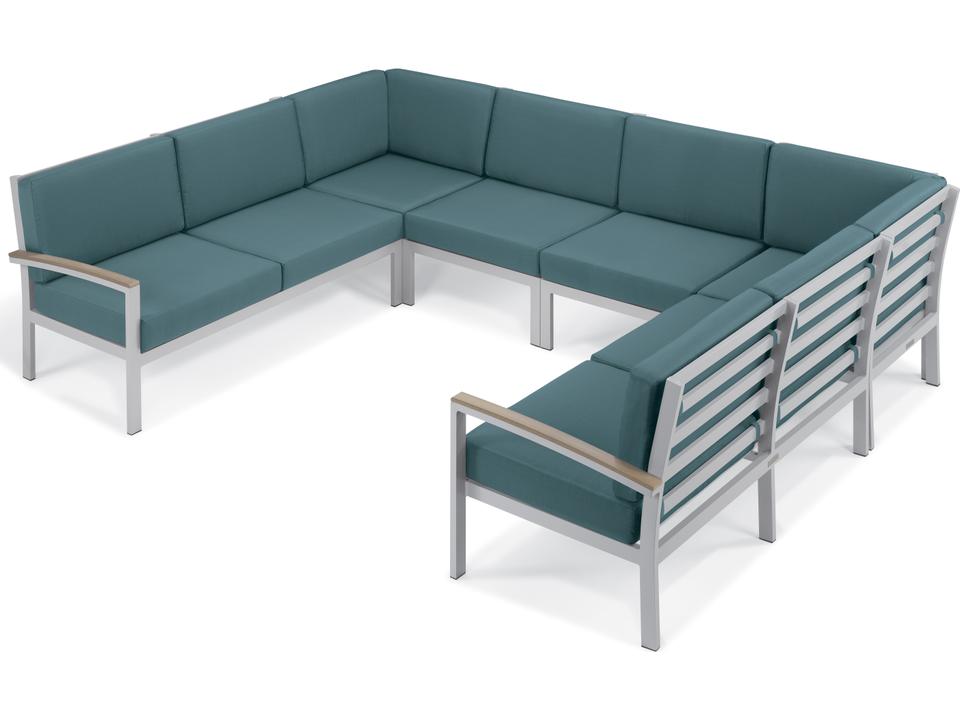 Travira Aluminum Flint 6 Piece Sectional Outdoor Lounge Set with Ice Blue Cushions