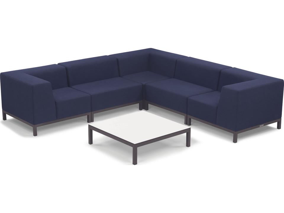 Koral 6 Piece Modular Aluminum Lounge Sectional Set and Coffee Table Carbon Frame