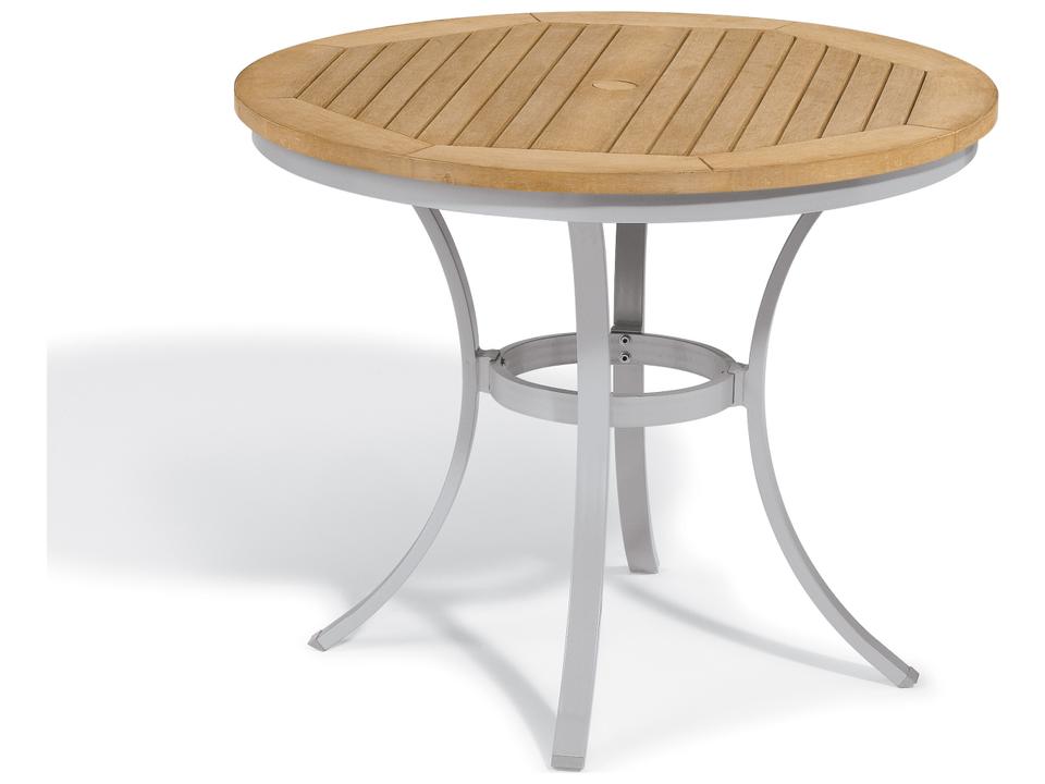 Travira 36 Inch Round Bistro Table with Natural Tekwood Top Flint Frame