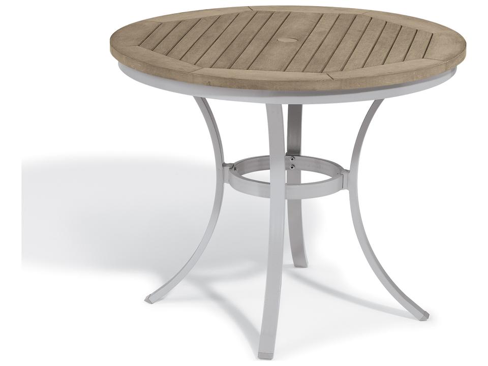 Travira 36 Inch Round Tekwood Bistro Table with Umbrella Hole in Flint