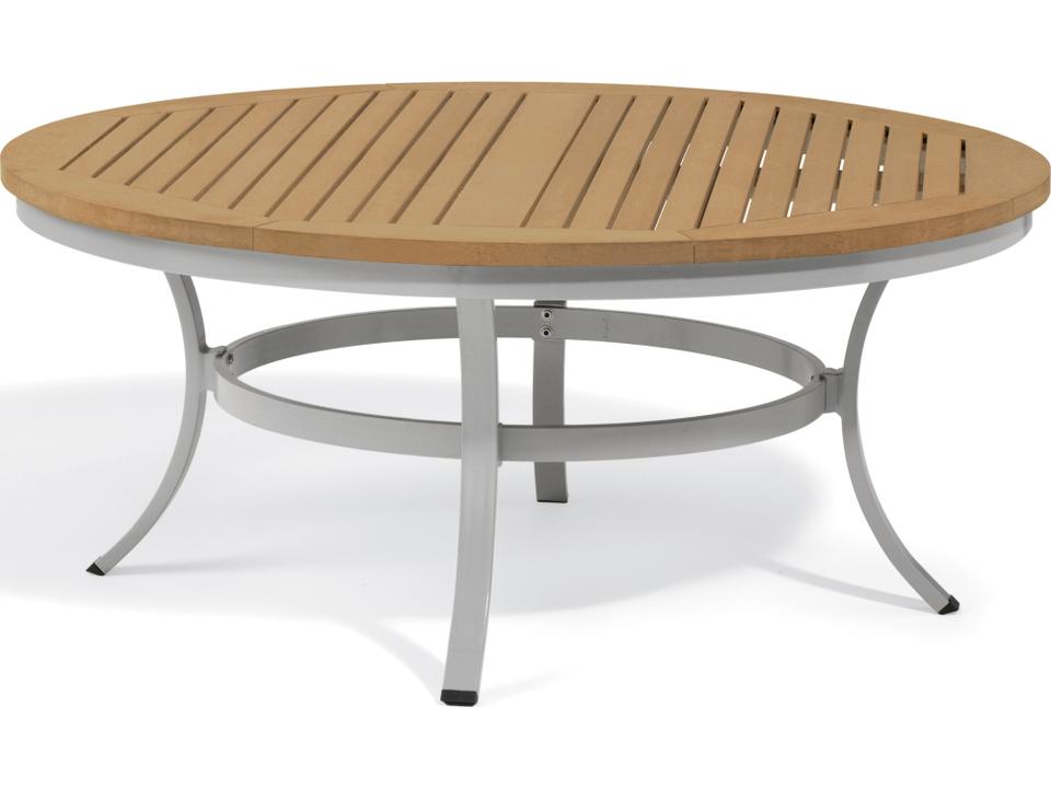 Travira Aluminum Flint Round Tekwood Top Outdoor Chat Table
