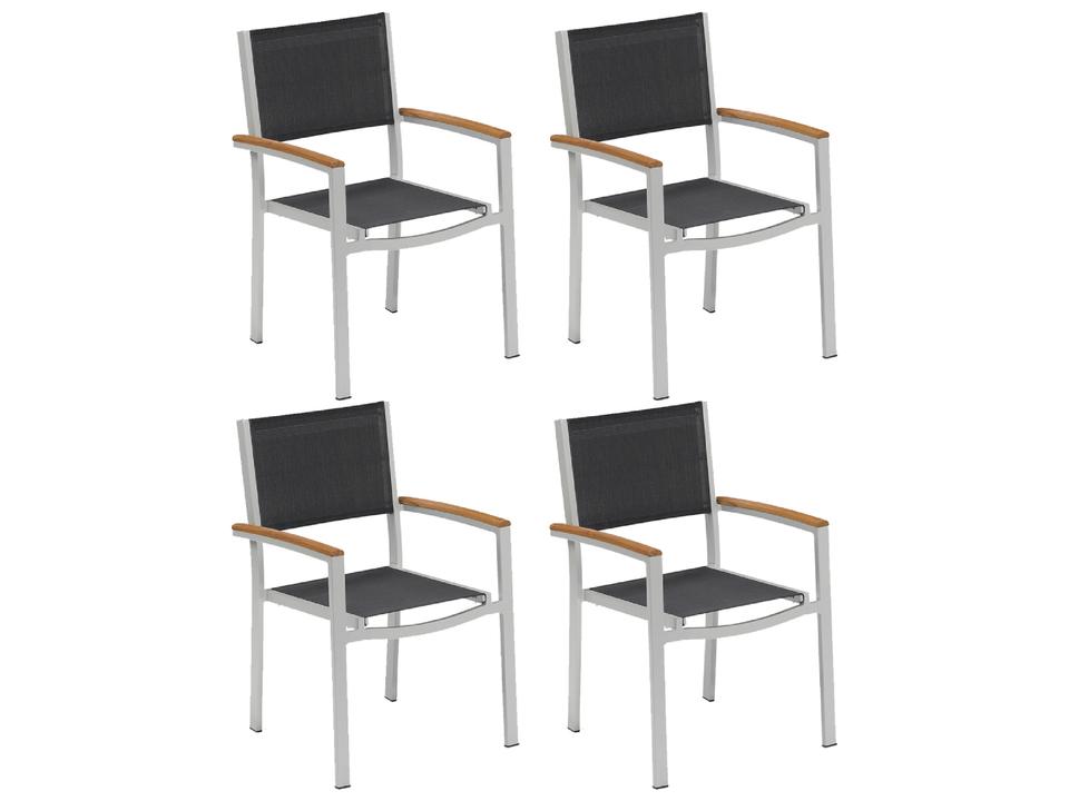 Travira Aluminum Carbon Stackable Outdoor Patio Dining Arm Chair with Black Sling Set of 4