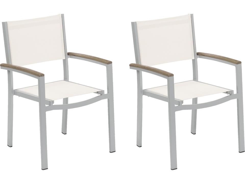 Travira Aluminum Flint Stackable Patio Dining Arm Chair with Natural Sling Set of 2