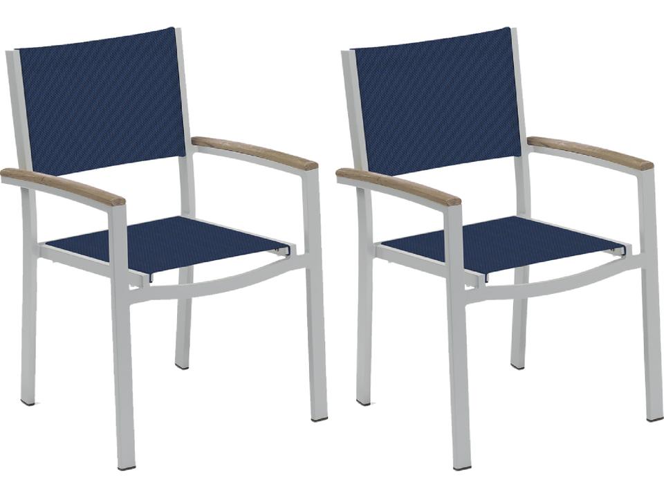 Travira Aluminum Flint Stackable Outdoor Patio Dining Arm Chair with Ink Pen Sling Set of 2
