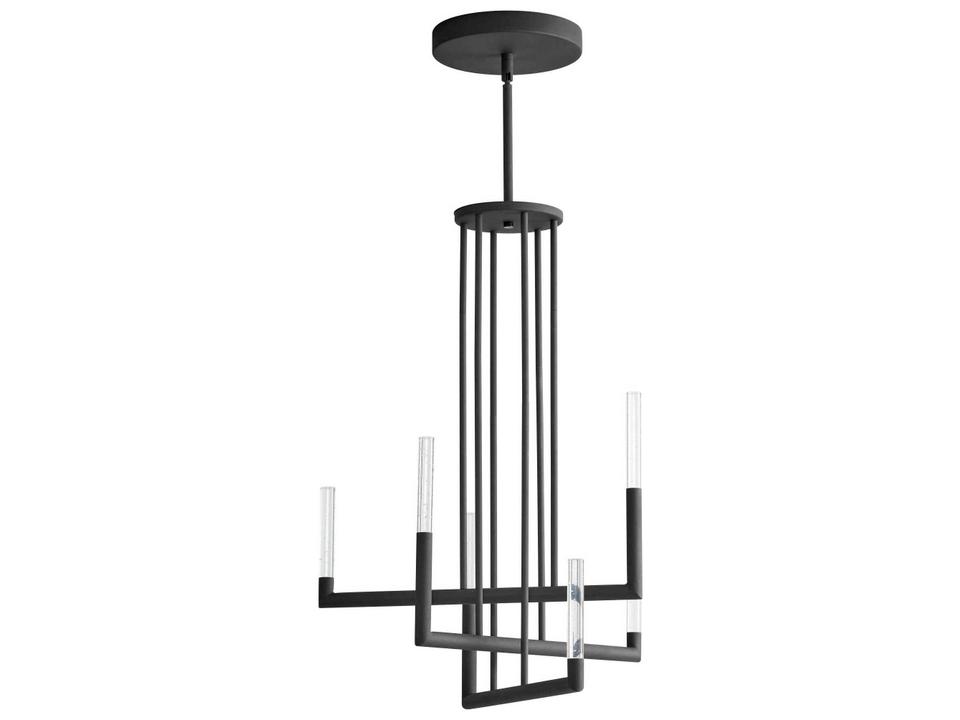 Lustre 6-Light Black Linear Tiered Chandelier with Clear Bubble Glass