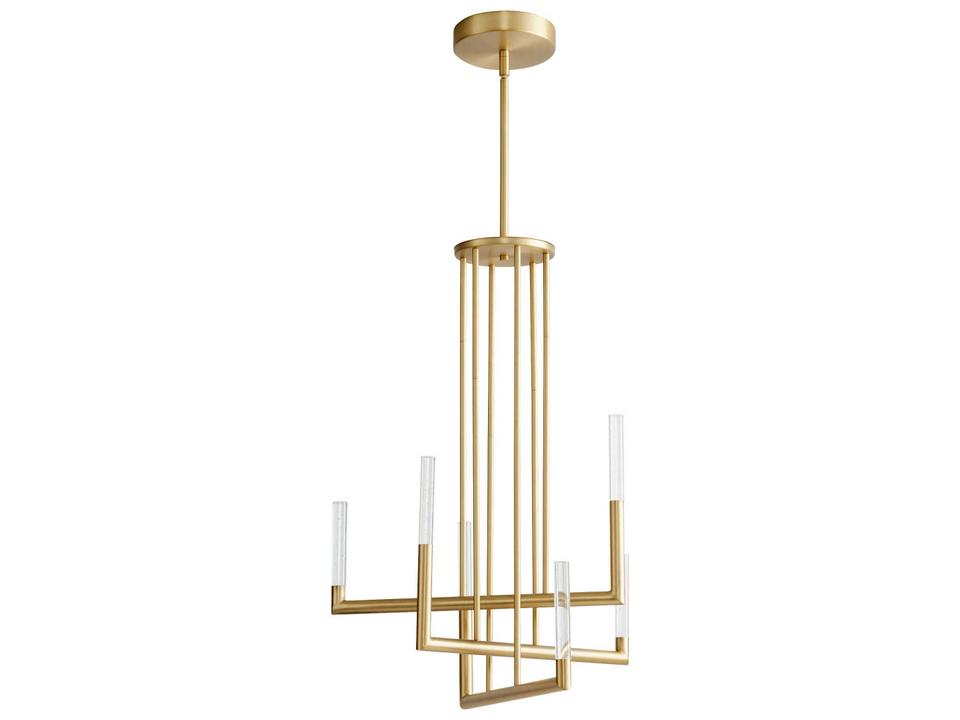 Lustre 6-Light Tiered Chandelier in Aged Brass and Clear Bubble Glass