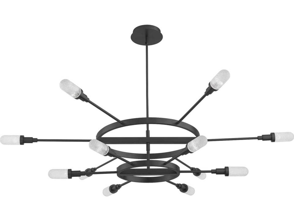 Sperano 12-Light Matte Black Tiered LED Chandelier with Clear Textured Glass