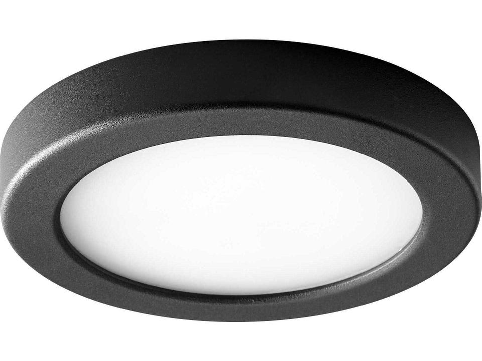Elite 1-Light Integrated LED Flush Mount in Black With Matte White Acrylic Shade