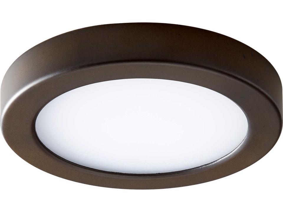 Elite 1-Light Outdoor Flush Mount Ceiling Light in Oiled Bronze and Matte White Acrylic