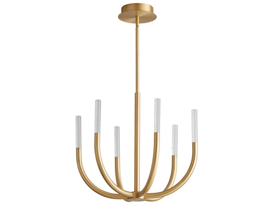 Presto 6-Light Chandelier in Aged Brass with Clear Bubble Glass