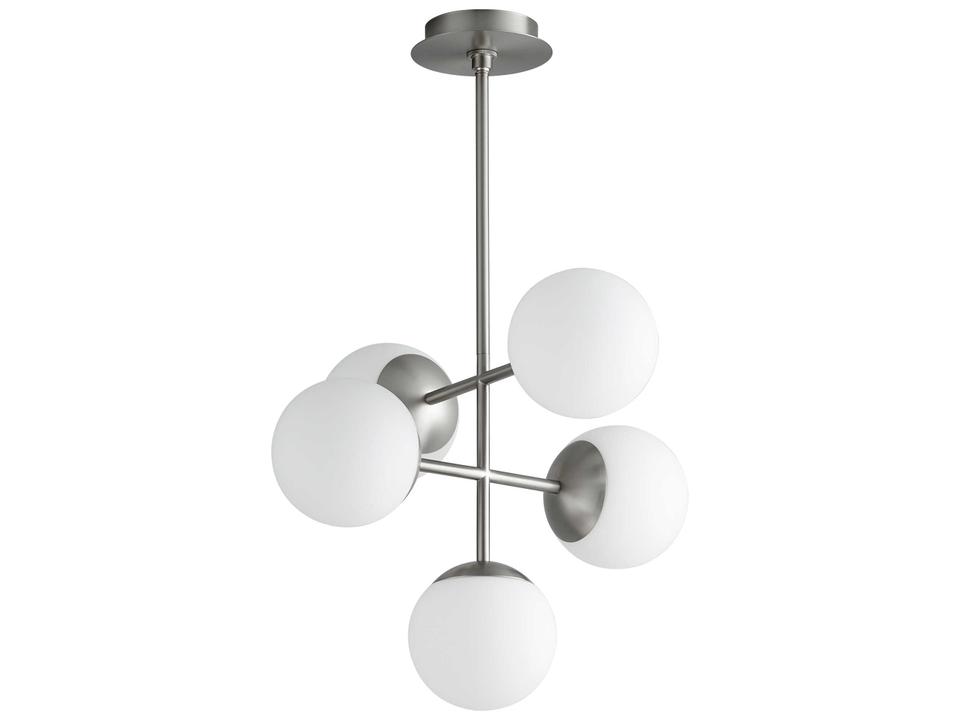 Nebula 5-Light Globe Chandelier in Satin Nickel with Opal Glass
