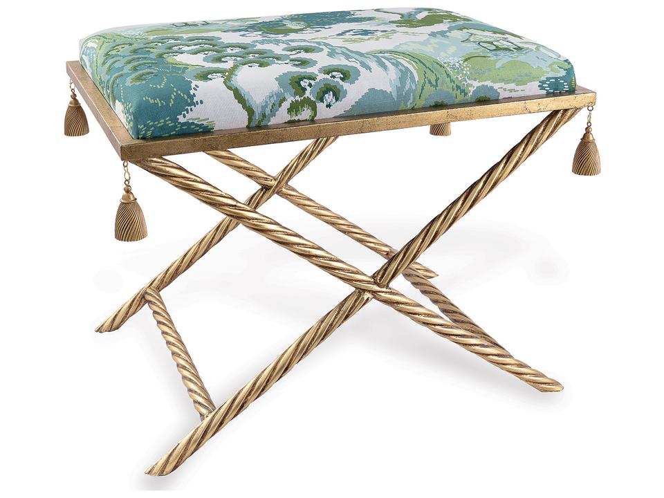 Delfern Gold Bench Road To Canton Celadon Fabric with Tassels