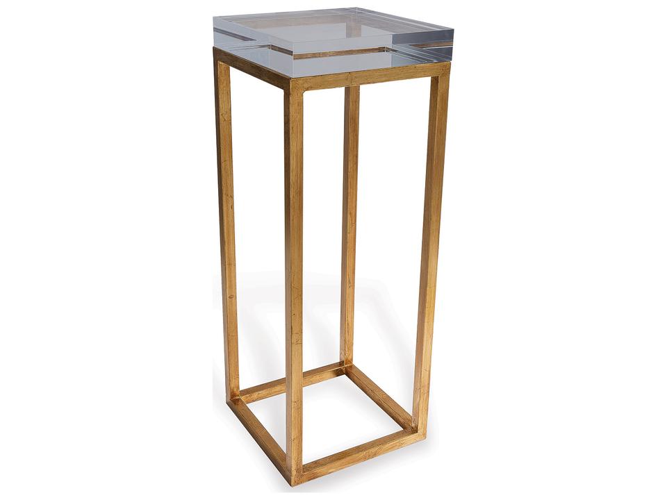 Drake Square End Table with Lucite Top and Gold Leaf Base