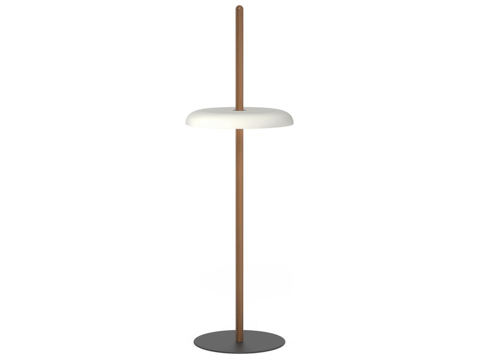 Nivel Walnut Post White Shade Portable Floor Lamp