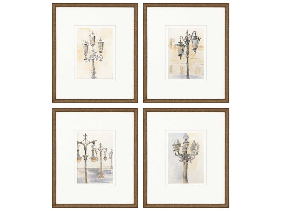 Architectural Light Posts Framed Wall Art Set of 4 with Gold Finish