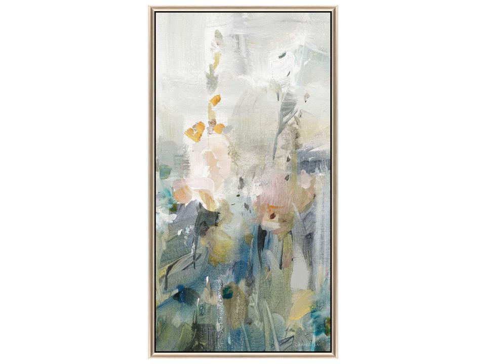 Florals Gray Rustic Garden-II Canvas Wall Art in Silver Floater Frame