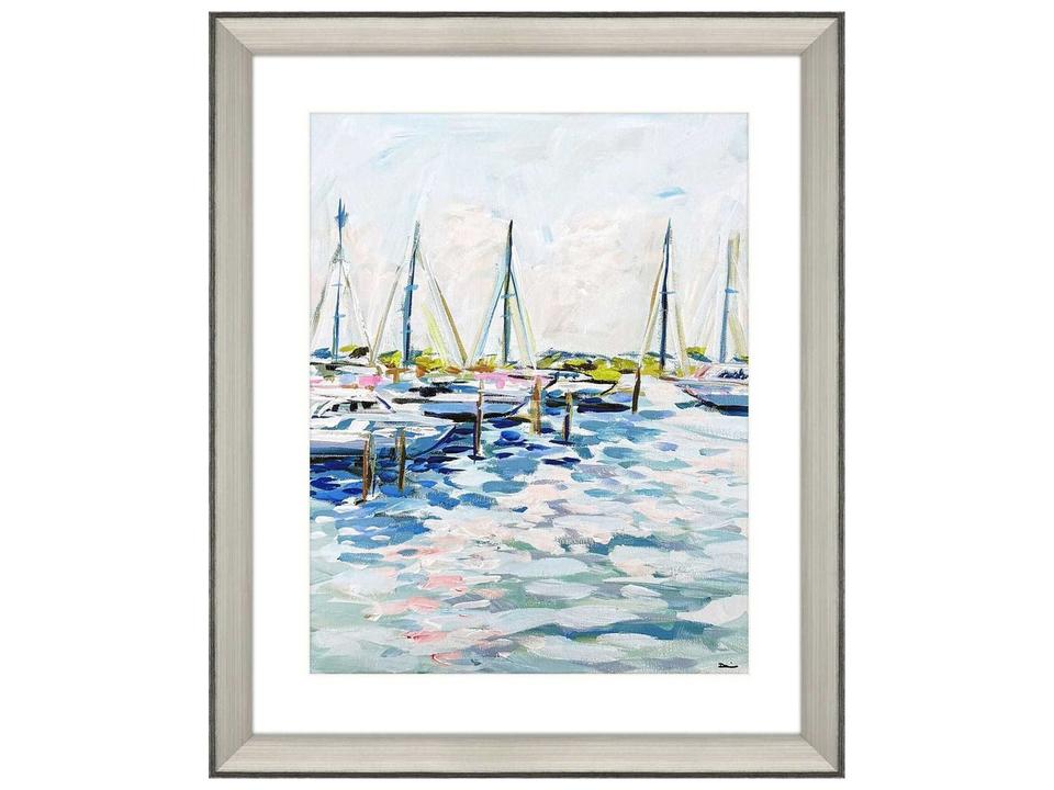 Sporting Marina at Dusk Framed Wall Art with Silver Finish