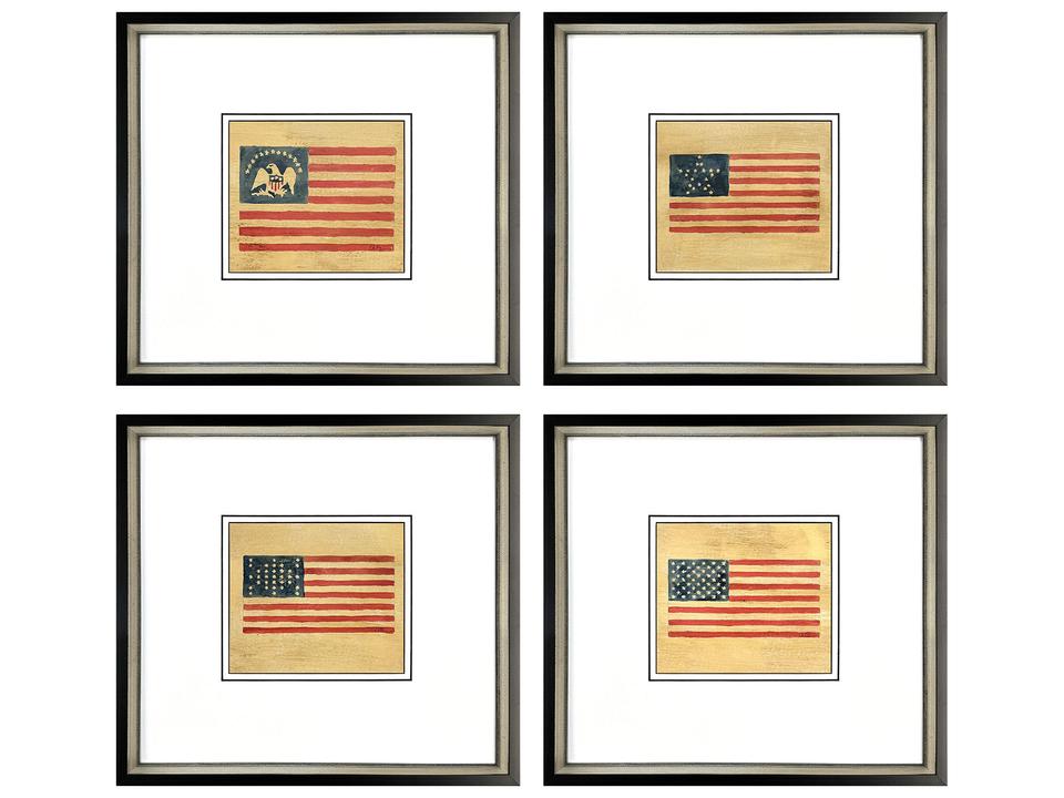 American Flags II Framed Art Set of 4 with Matted Giclee Prints