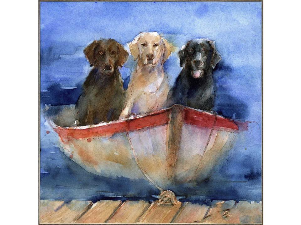 Canvas Wall Art Animals Boat Labs Print with Rustic Frame