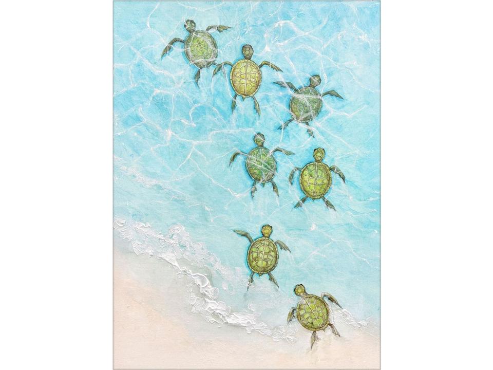Swimming Turtles II Giclee Canvas Wall Art with White Frame