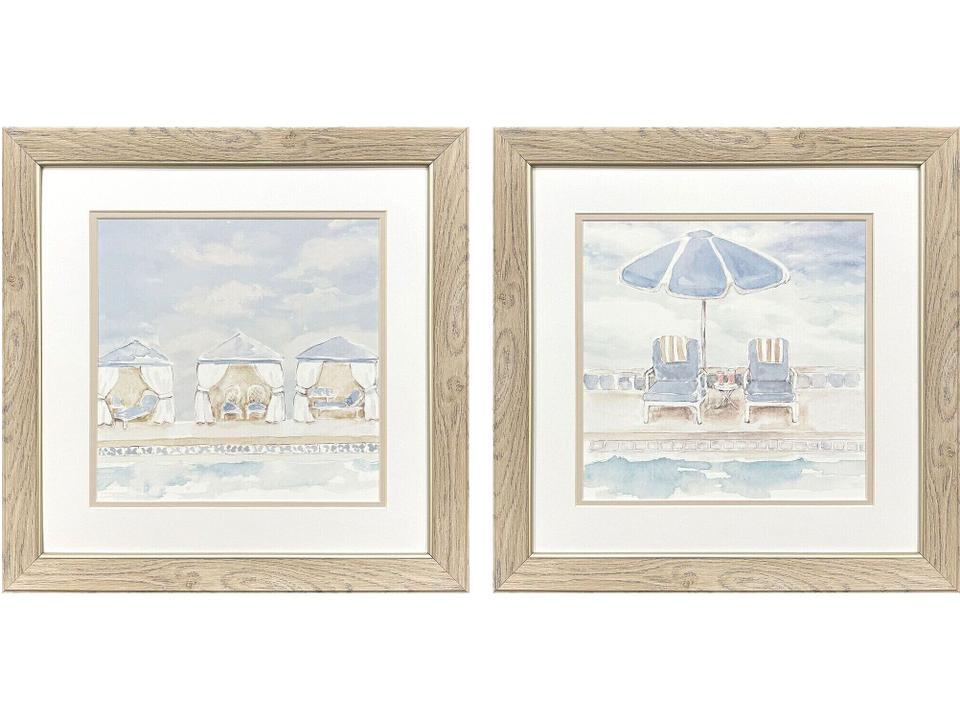 Peaceful Poolside Framed Art Set of 2 with Natural Wood Finish