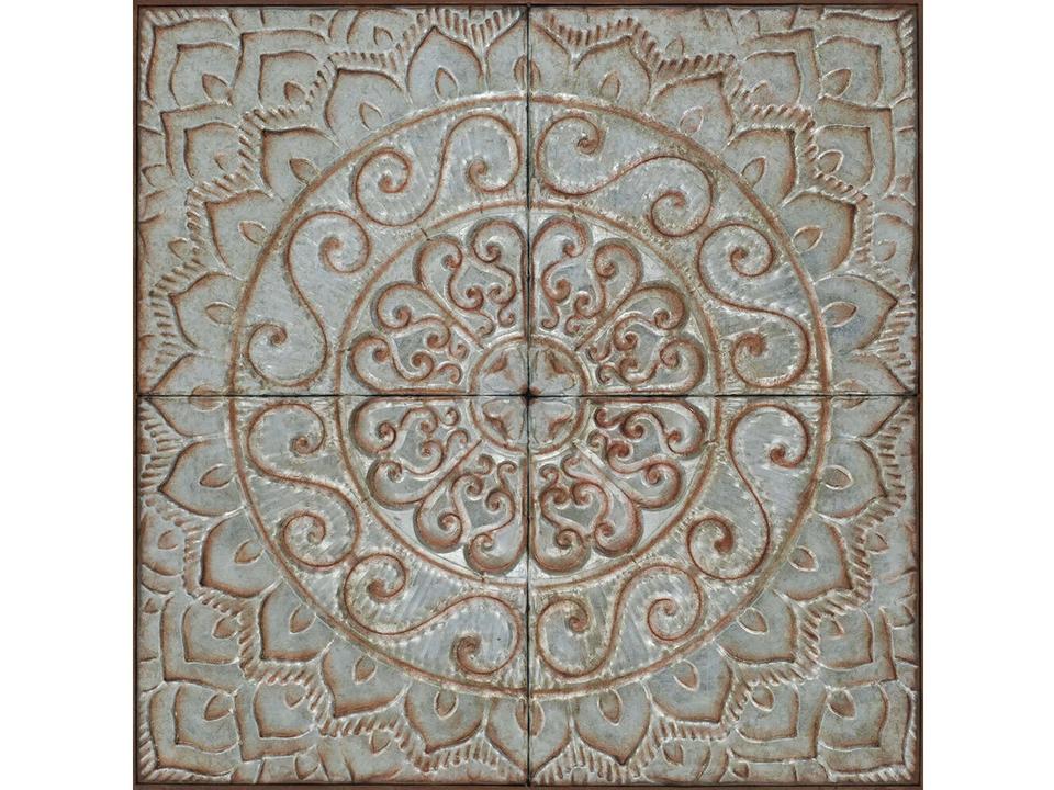 Architectural Antique Ceiling Tiles Metal Wall Art with Floral Motif