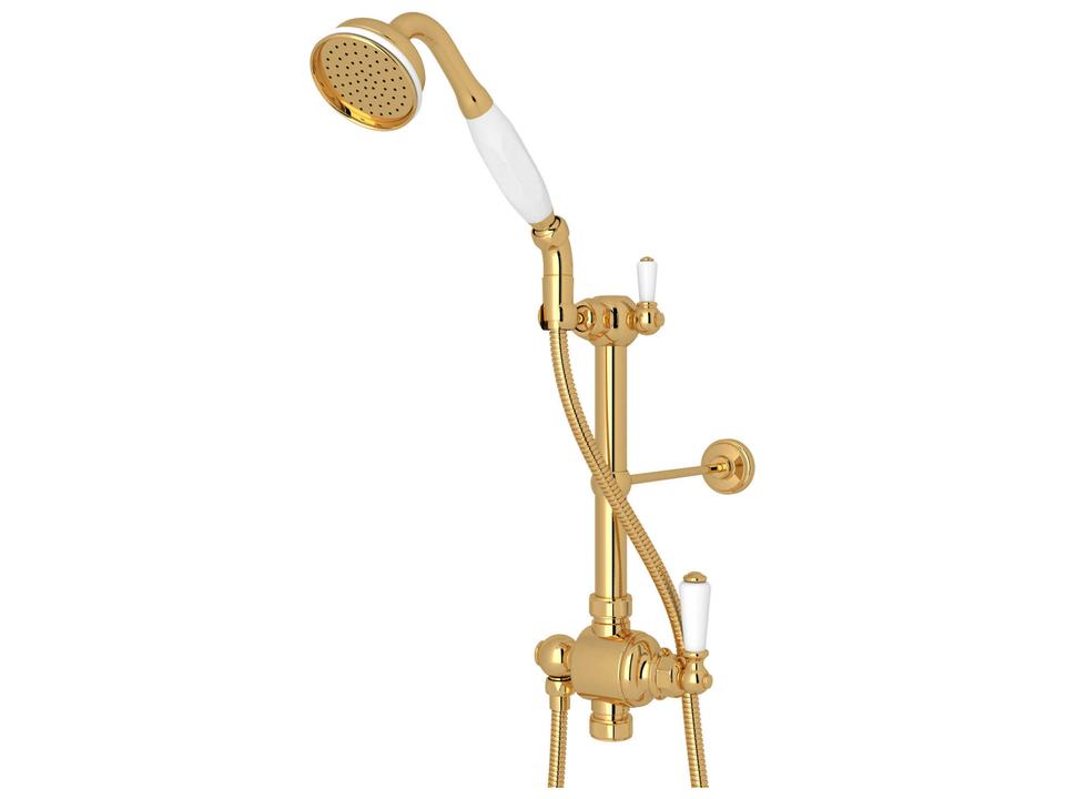 Edwardian English Gold Riser Diverter and Handshower Set