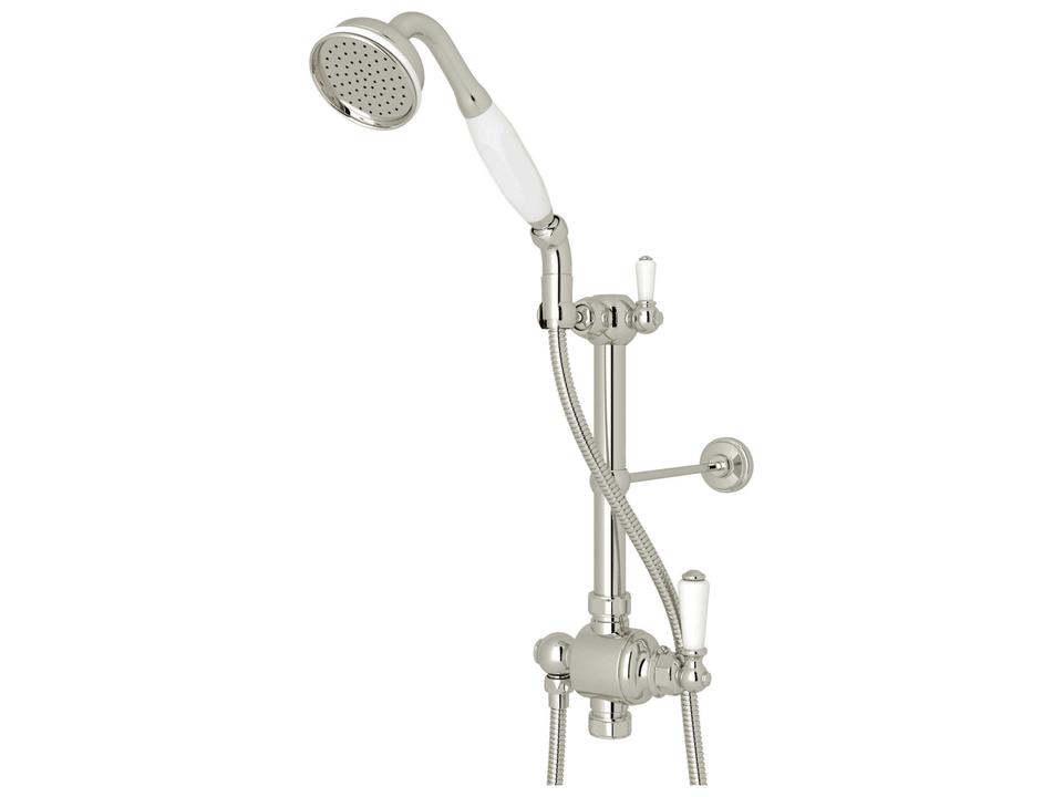 Edwardian Polished Nickel Riser Diverter Set with Handshower and Thermostatic Outlet